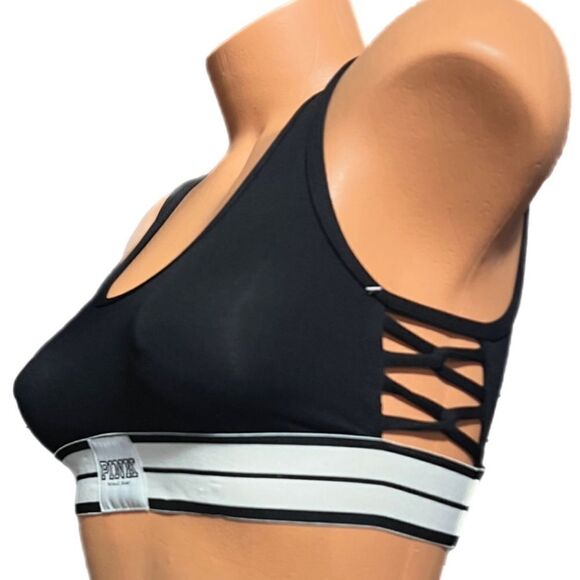 Victoria’s Secret pink ultimate sport yoga strappy unlined bralette bra black L - Picture 6 of 11